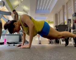 Rashmika is a fitness freak and exercises regularly to maintain her shape.